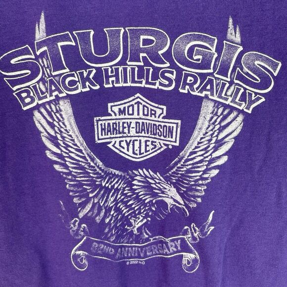 Harley Davidson Women’s V Neck T Shirt Small, Purple Sturgis SD Eagle 82nd Anniv - Picture 3 of 7